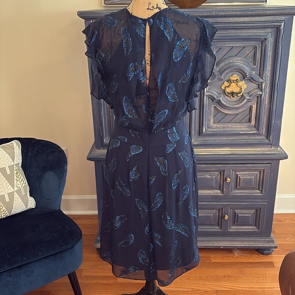 BCBGMaxazria Sheila holiday dress new NWT blue feather glitter sparkle s 6 $368 - Picture 4 of 8